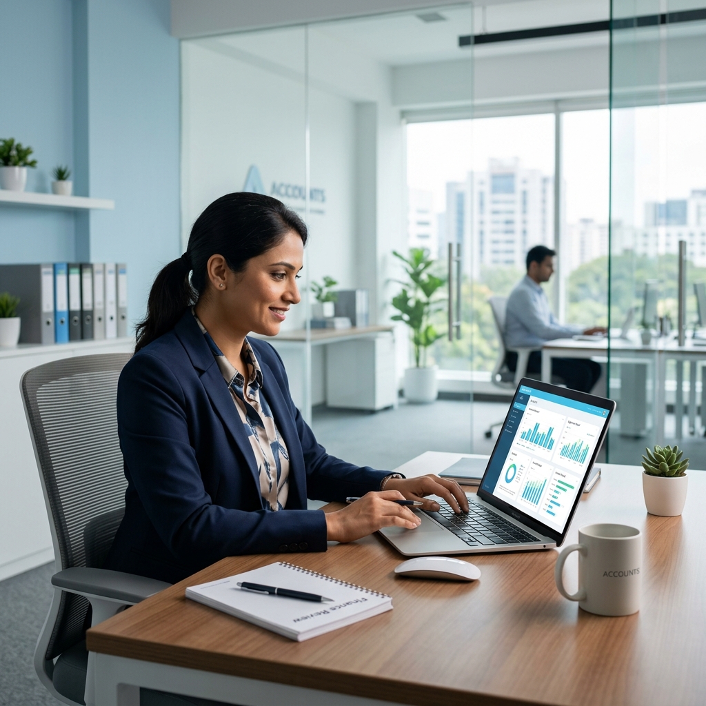 Professional using TallyPrime for business accounting